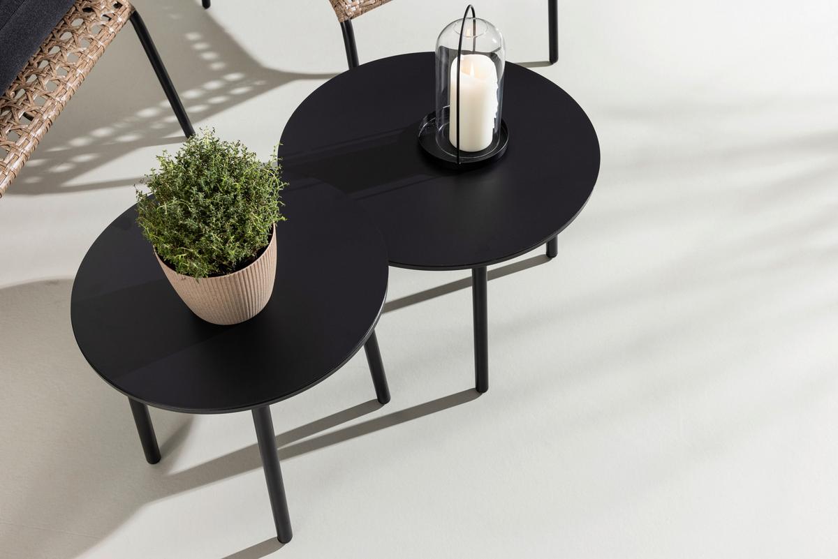 Loungegarnitur Paola 5-tlg. Rattan geflecht - Dunkelgrau/Schwarz, KONVENTIONELL, Naturmaterialien/Holz - Gardenson