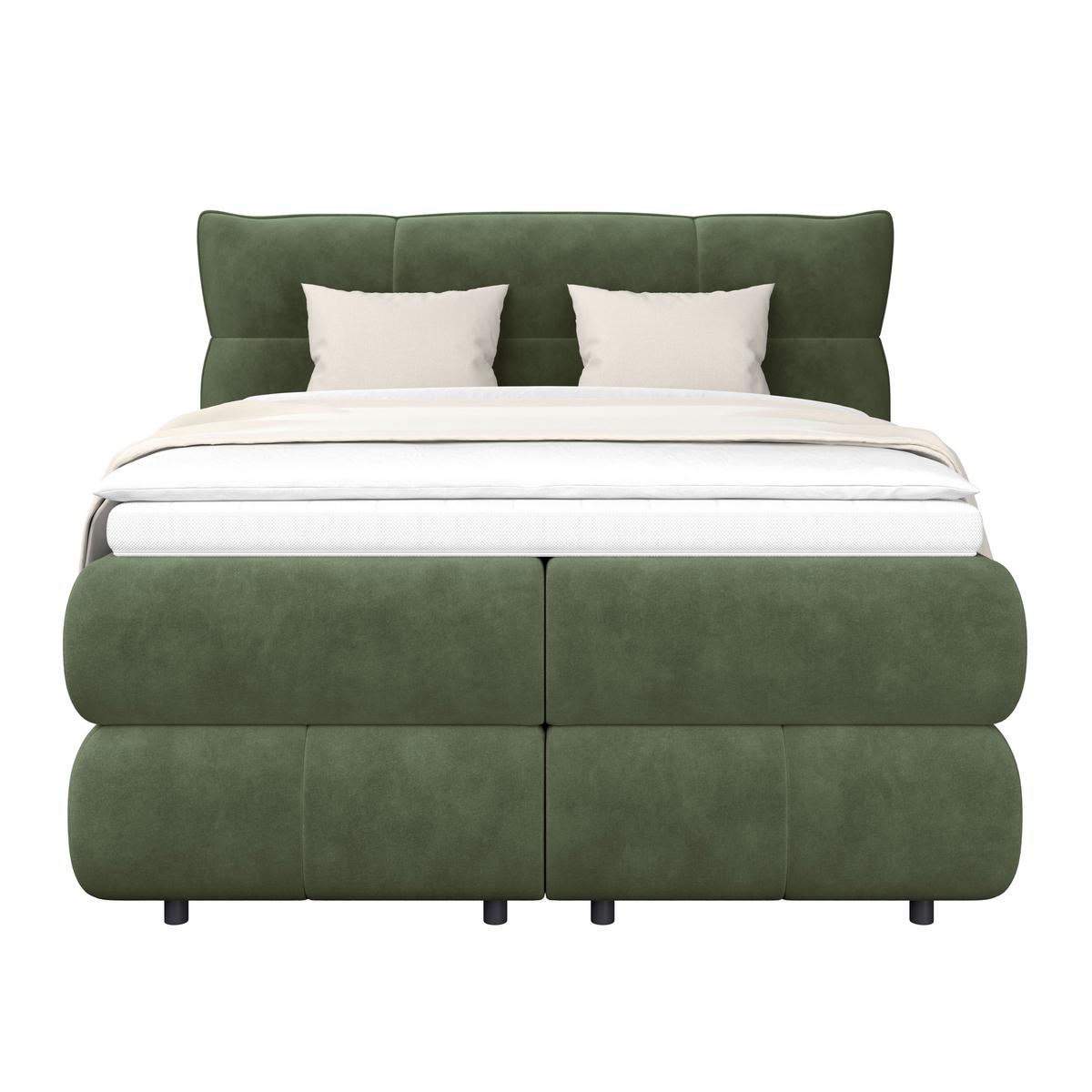 Boxspring Krevet Carmelo - tamno zelena/crna, Trend, tekstil/plastika (140/200cm) - Premium Living