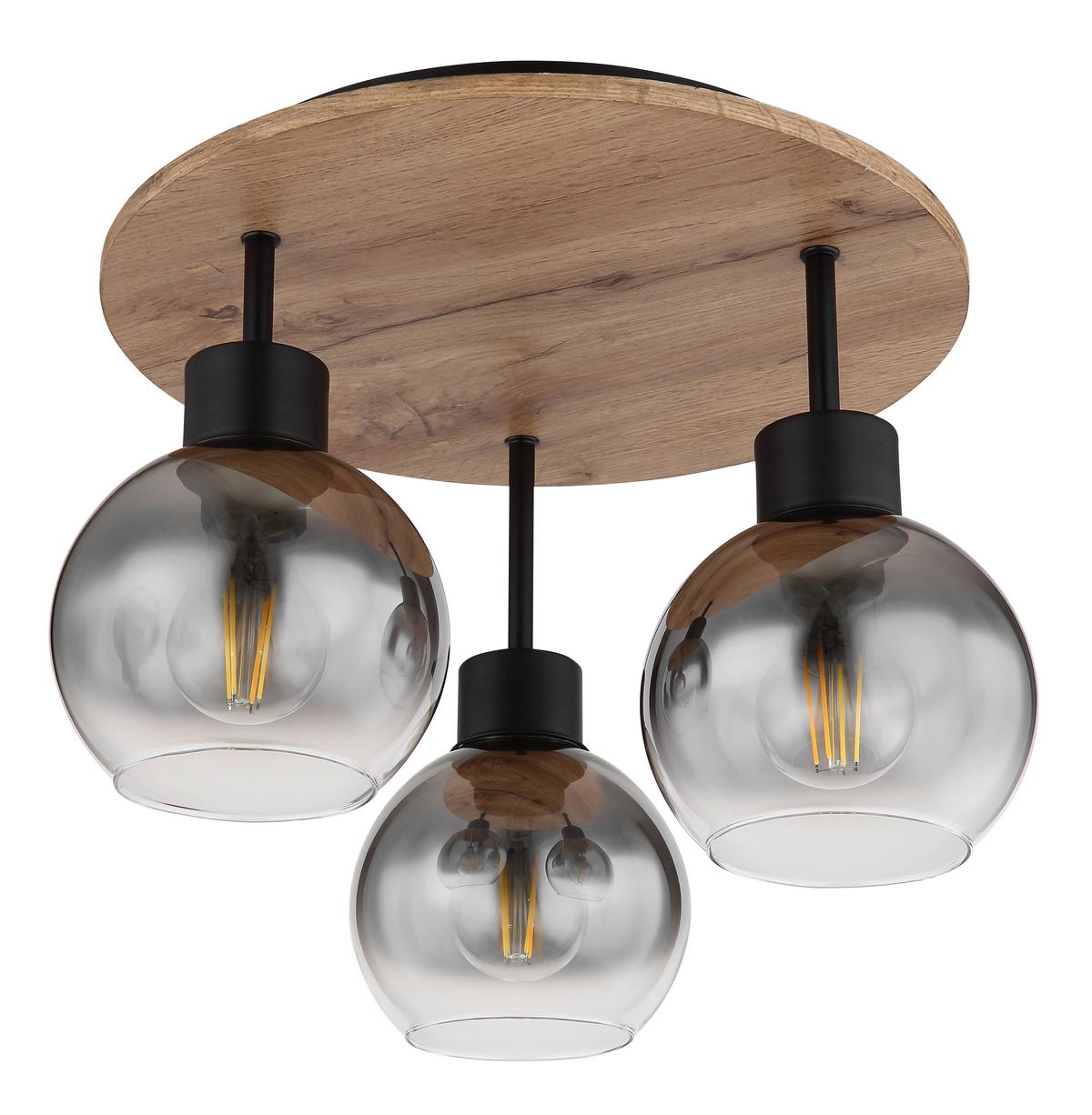 Deckenleuchte Moitas in Braun/Grau/Schwarz max. 40W - Schwarz/Braun, Natur, Glas/Holzwerkstoff (38/30cm) - Globo