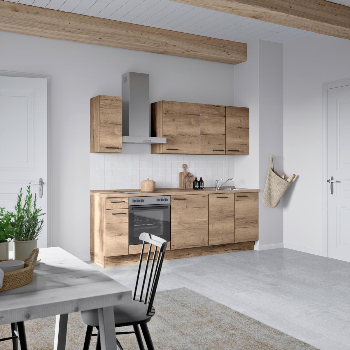 Küchenblock Structura Low m. Geräten Eiche dunkel - Eiche dunkel/Eichefarben, MODERN, Holzwerkstoff/Metall (240cm) - Nobilia