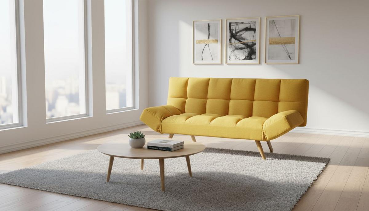 SOFA Z FUNKCJĄ SPANIA ASHTON - kolor naturalny/żółty, Design, metal/tkanina (182/87/82cm) - Livetastic