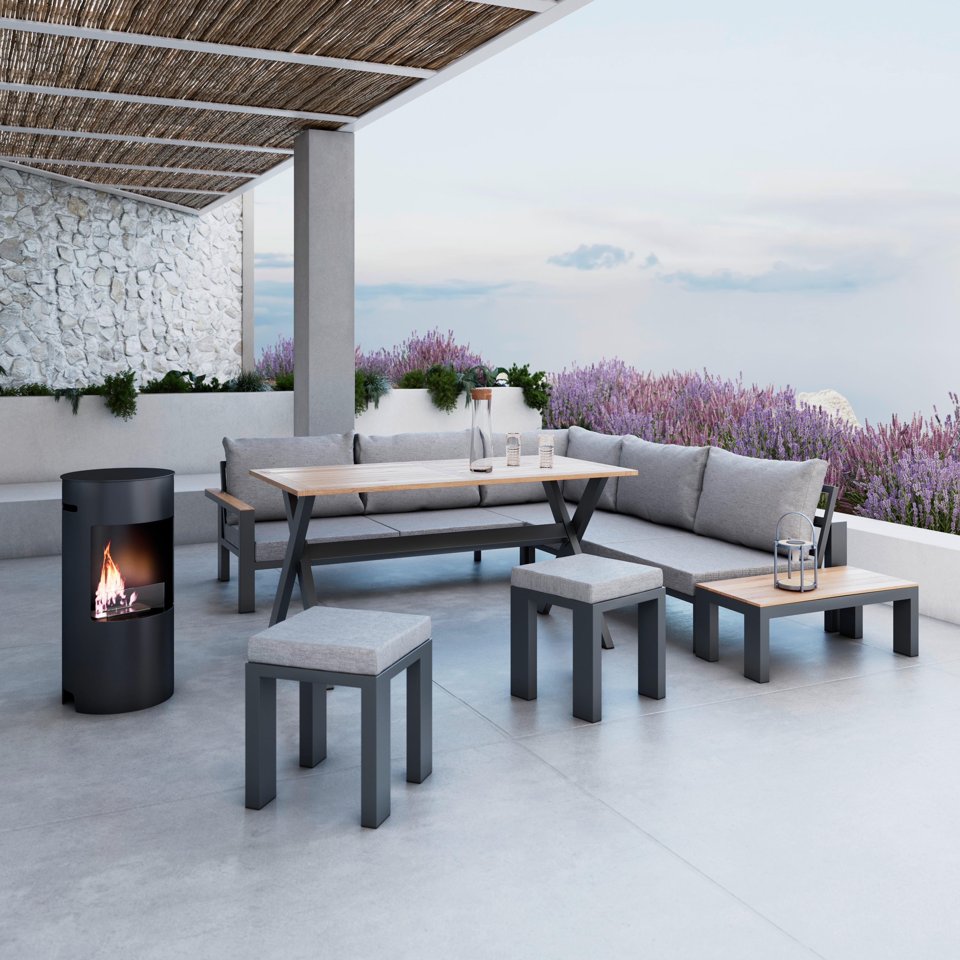 Dining-Loungeset Melina Grau Holz/Metall/Outdoorstoff - Dunkelgrau/Hellgrau, MODERN, Holz/Textil (272/79/84cm) - Bessagi Garden