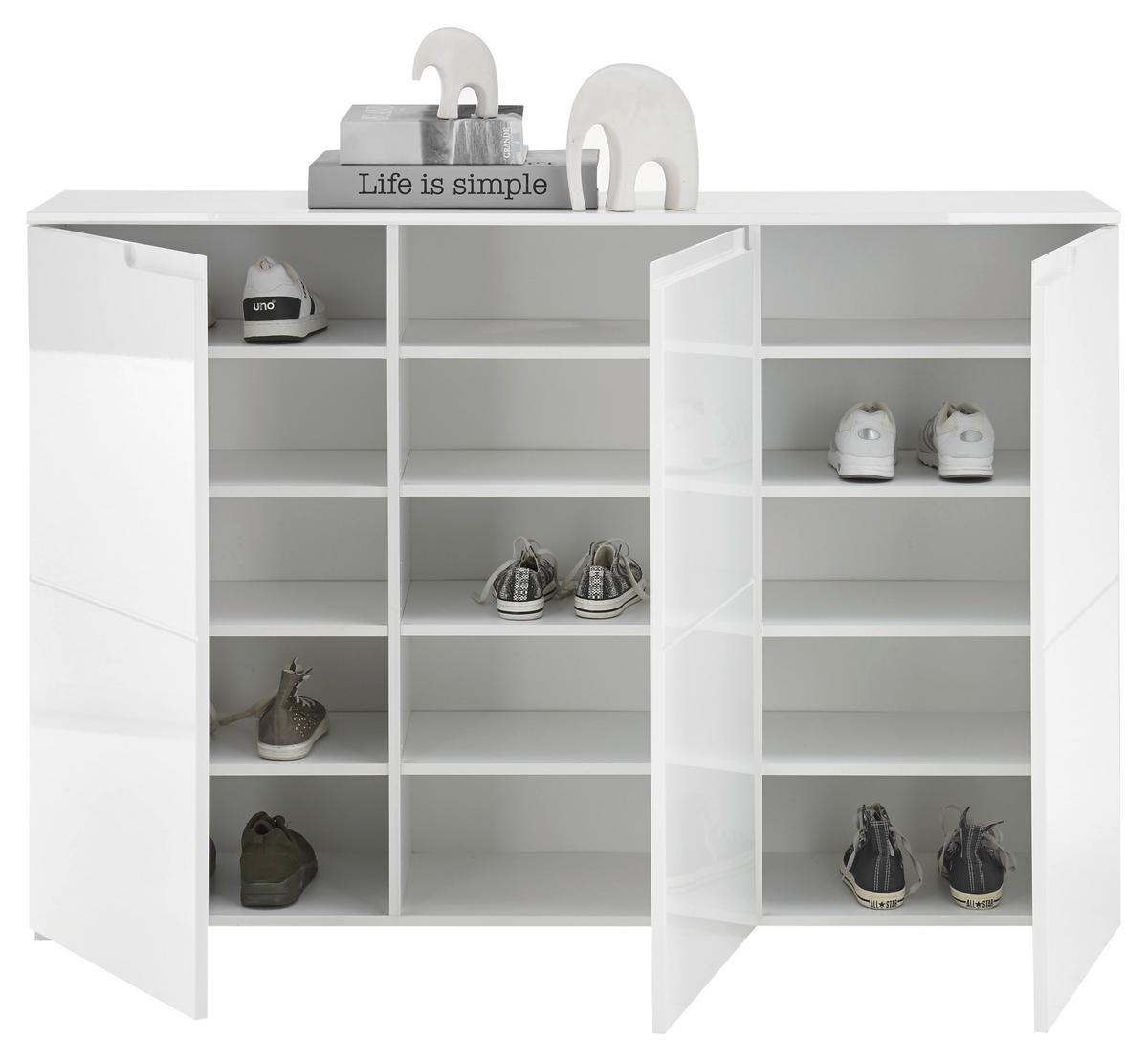 SZAFKA NA BUTY SPICE - biały wysoki połysk/kolor srebrny, Konventionell, materiał drewnopochodny/tworzywo sztuczne (150/100/37cm) - MID.YOU