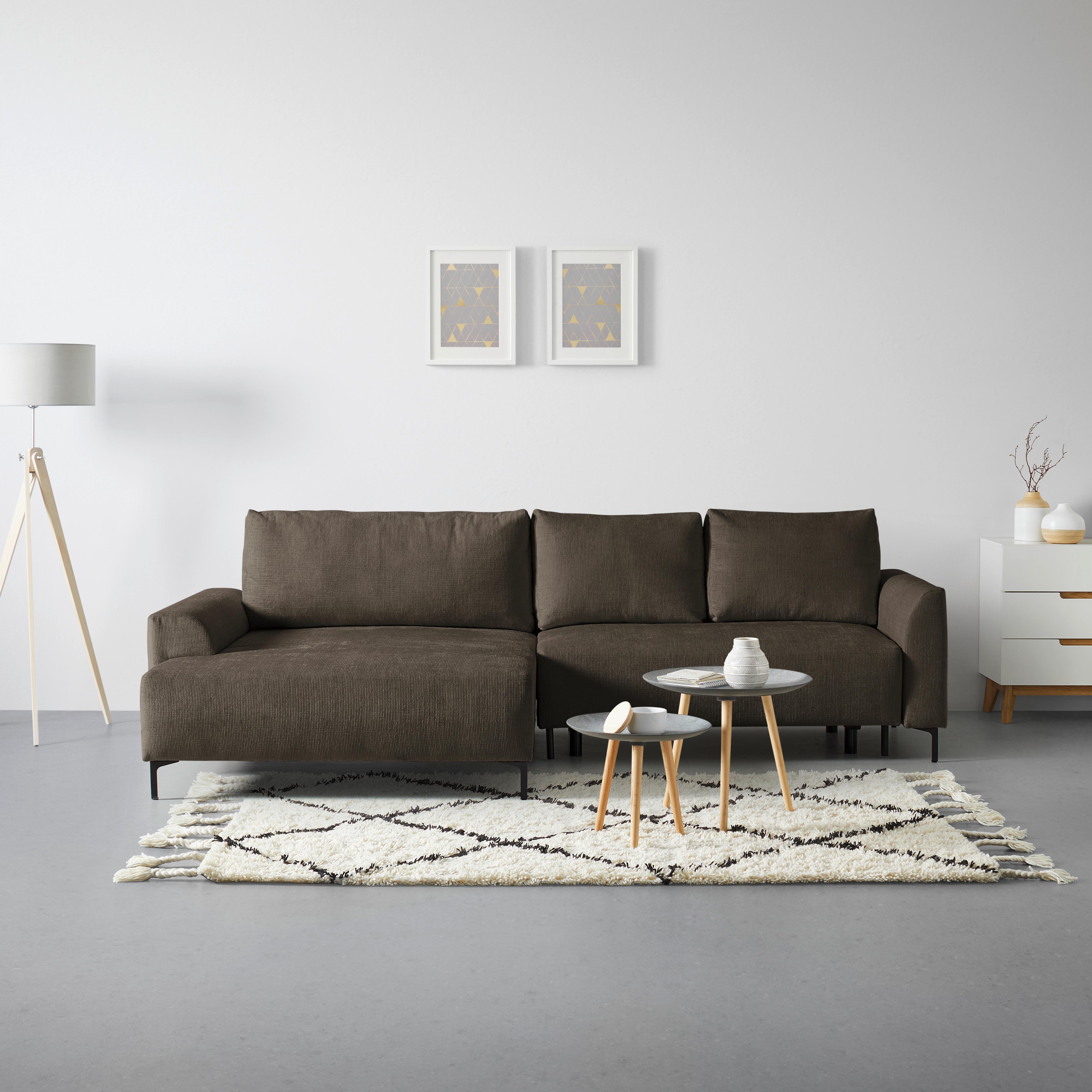 Ecksofa Integra Beige - Schwarz/Braun, Textil/Metall (170/81-93/294cm) - Mömax
