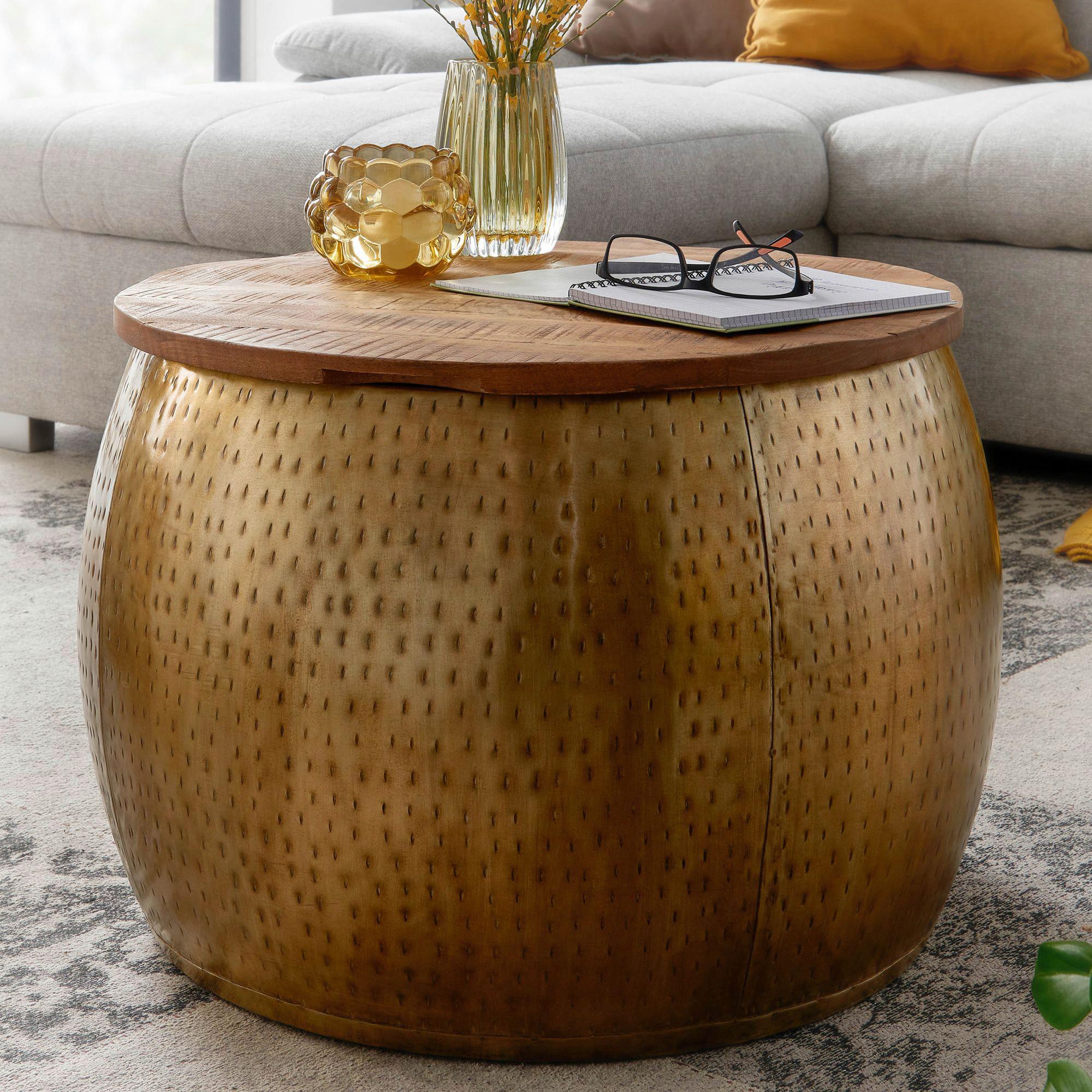 Klubska Miza Wohnling - zlate barve, Moderno, kovina/les (60/60/40cm) - MID.YOU