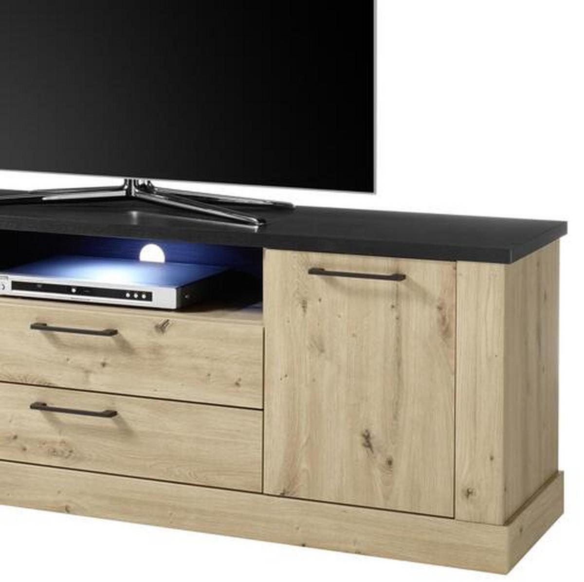 Tv-element Morel, Barva Hrasta, Črna - črna/barve hrasta, Romantika, umetna masa/leseni material (180/61/45cm) - Mömax