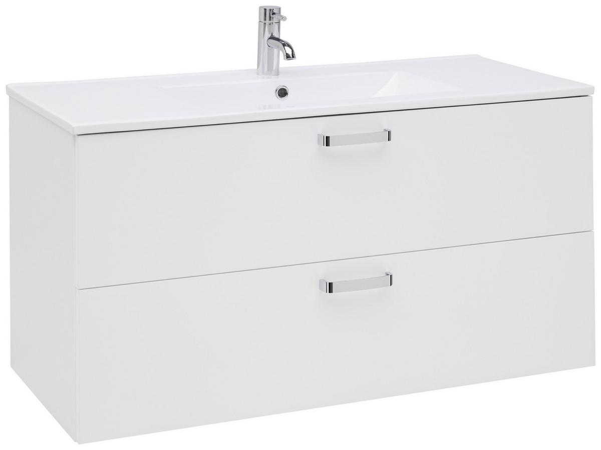 Bază cu lavoar Fresh - alb/alb lucios intens, Konventionell, ceramică/material pe bază de lemn (100/56/46,5cm) - Ondega