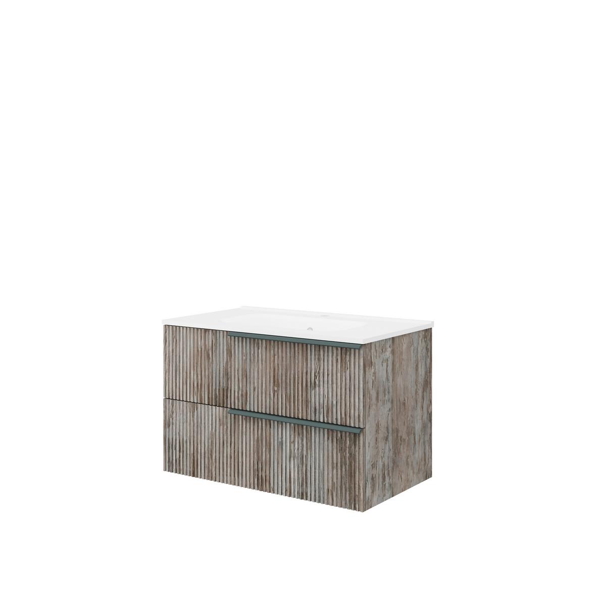 Bază cu lavoar Sidney - alb lucios intens/gri, Modern, ceramică/material pe bază de lemn (81/53/46cm)