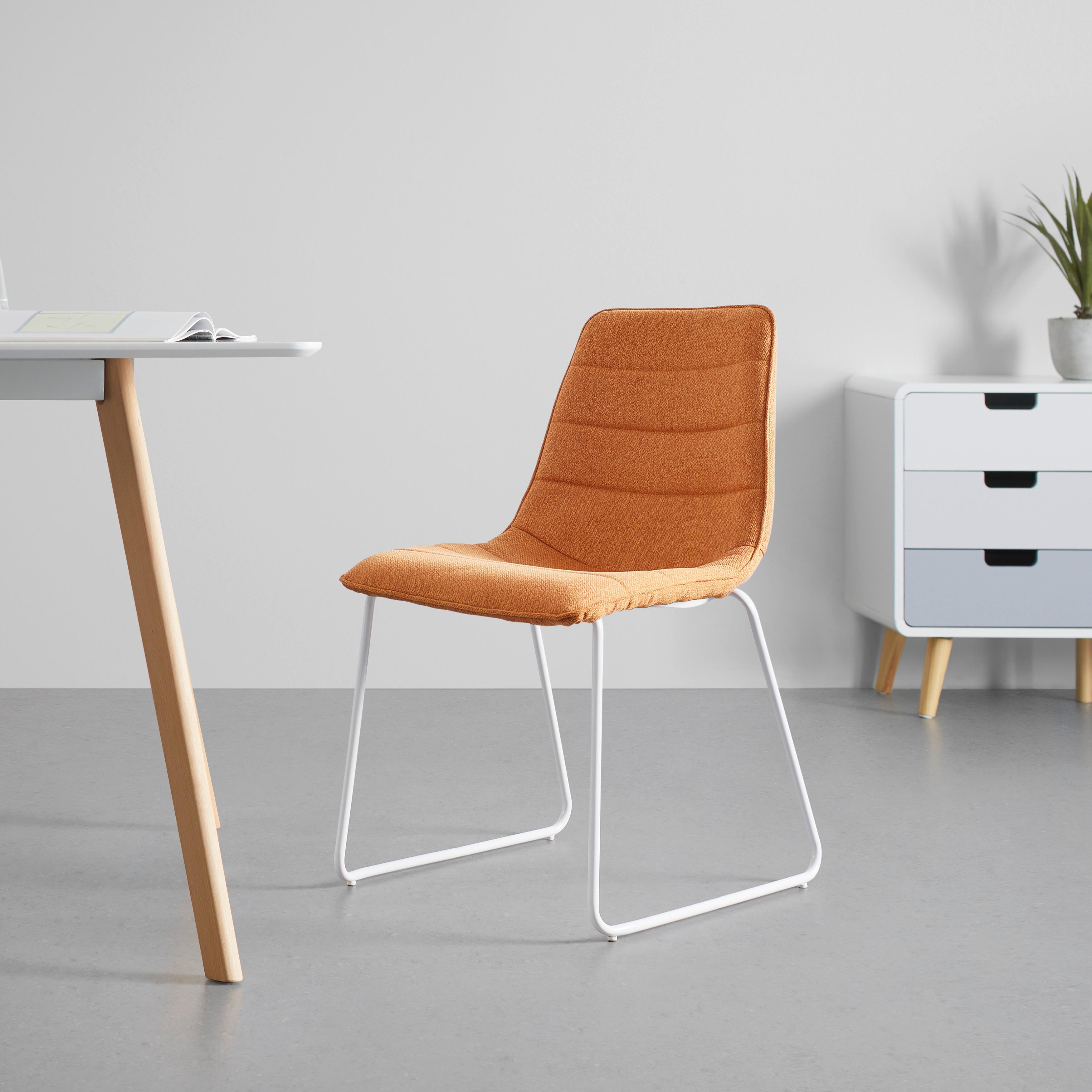 Stuhl "Mira", Webstoff, orange, Gepolstert - Orange/Weiß, MODERN, Textil/Metall (47/81,5/54,5cm) - Bessagi Home