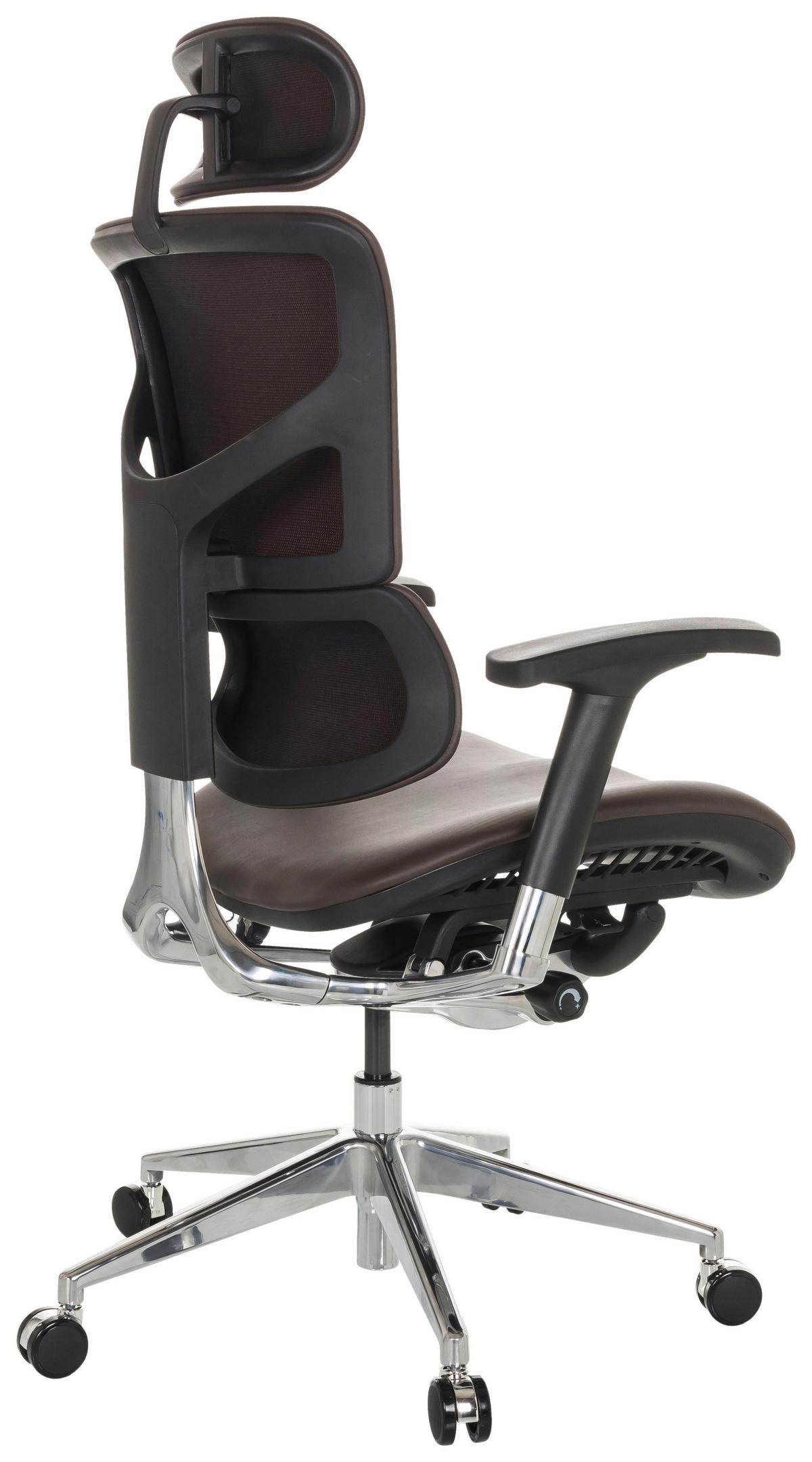 Pisarniški Stol Ergo-u2 L, Temno Rjava - srebrne barve/temno rjava, Basics, kovina/umetna masa (70/124-146/67cm) - MID.YOU