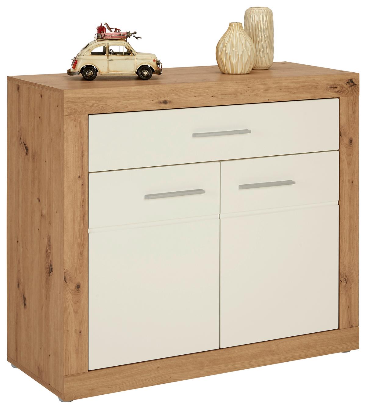 commode in Weiss/Eichefarben - Chromfarben/Weiss, Konventionell, Holzwerkstoff/Kunststoff (97/86/40cm) - Mömax