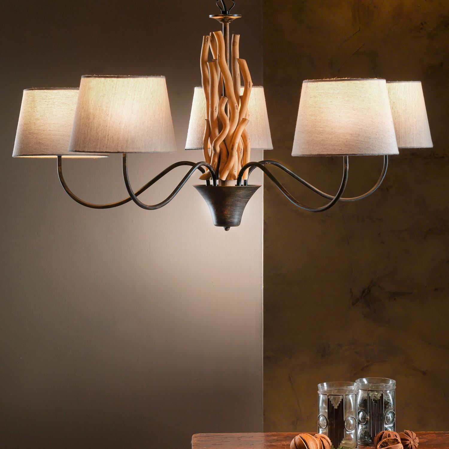 Hängeleuchte Agar Weiß/Akaziefarben max. 6 Watt - Schwarz/Weiß, Natur, Holz/Textil (80/84cm)
