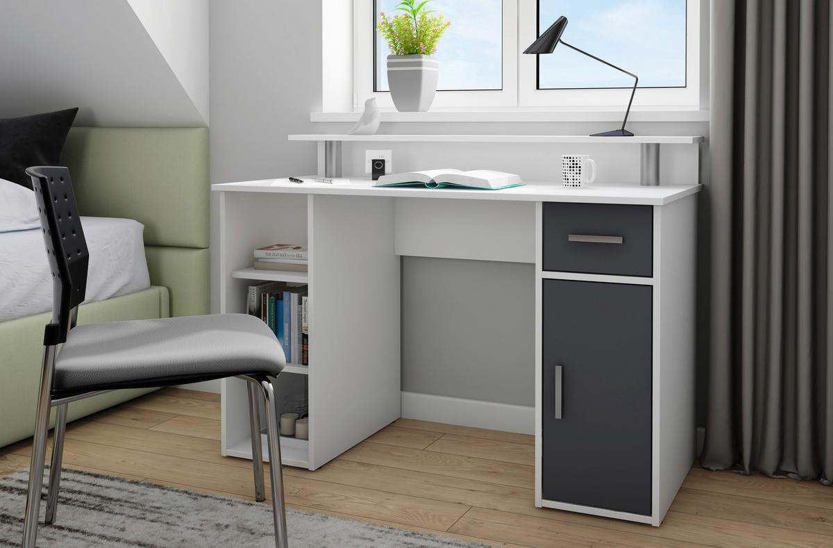 Schreibtisch Diego Anthrazit/Weiß - Anthrazit/Silberfarben, LIFESTYLE, Holzwerkstoff/Kunststoff (120/55/88cm) - MID.YOU