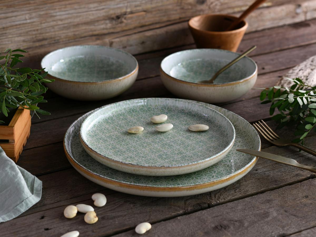 Jedilni Servis Emiliana Green, 12-Delni - krem barve/zelena, Basics, keramika - Creatable