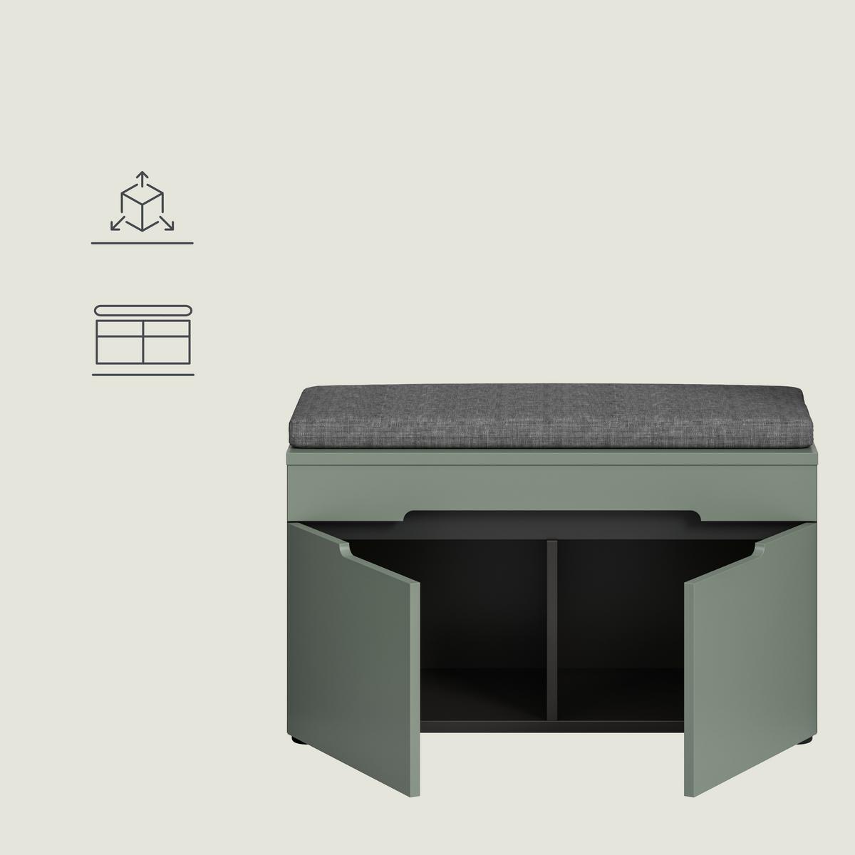 Garderobna Klop Canu, Sivozelena, Z Blazino - siva/črna, Design, umetna masa/leseni material (80/45/37cm) - Livetastic