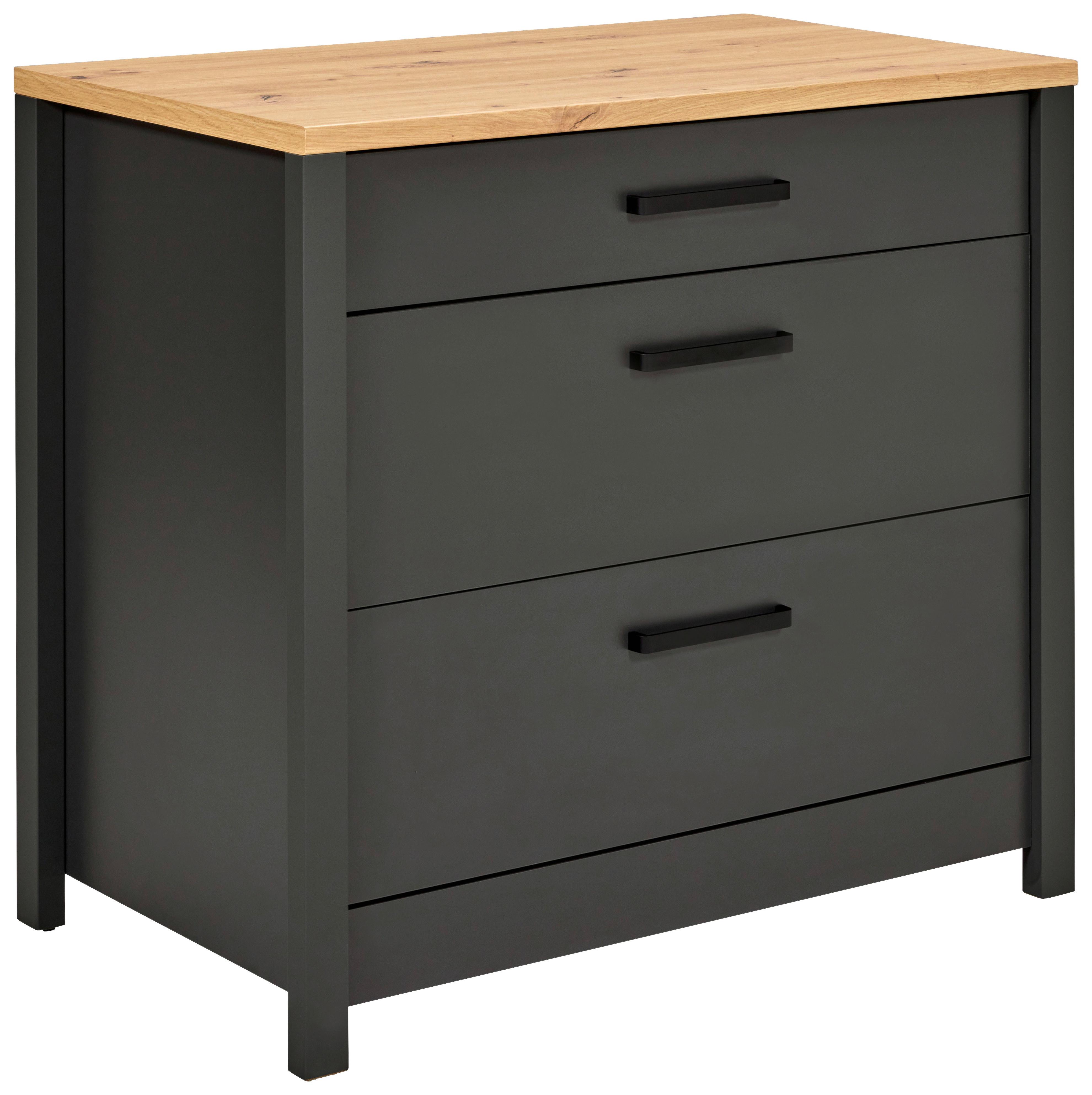 Küchenunterschrank Venet, Anthrazit/Artisan Eiche - Anthrazit/Schwarz, ROMANTIK / LANDHAUS, Holzwerkstoff/Metall (100/92/60cm) - Mömax