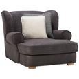 Big Sessel in Grau - Dunkelgrau/Eichefarben, MODERN, Holz/Textil (123/95/46/145cm) - PREMIUM LIVING