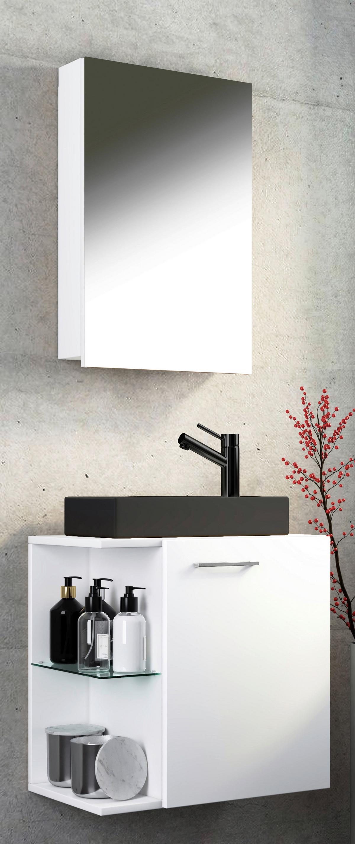 Kopalnica Za Goste Hausa, Bela, 3-Delno - srebrne barve/črna, Moderno, kovina/steklo (52cm) - MID.YOU