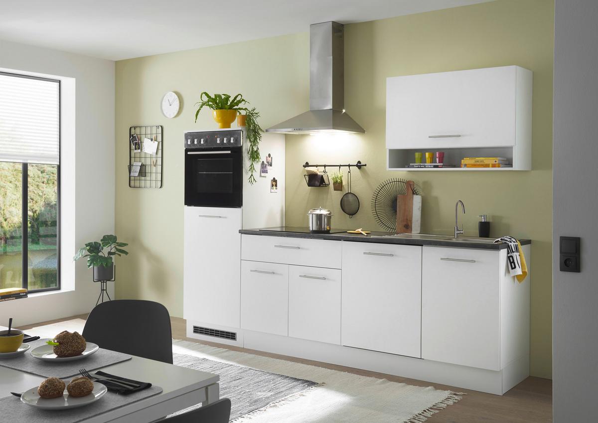 Küchenblock Eddy mit Geräten ca.260cm Weiß/Grau - Edelstahlfarben/Weiß, KONVENTIONELL, Holzwerkstoff/Metall (260cm) - P & B