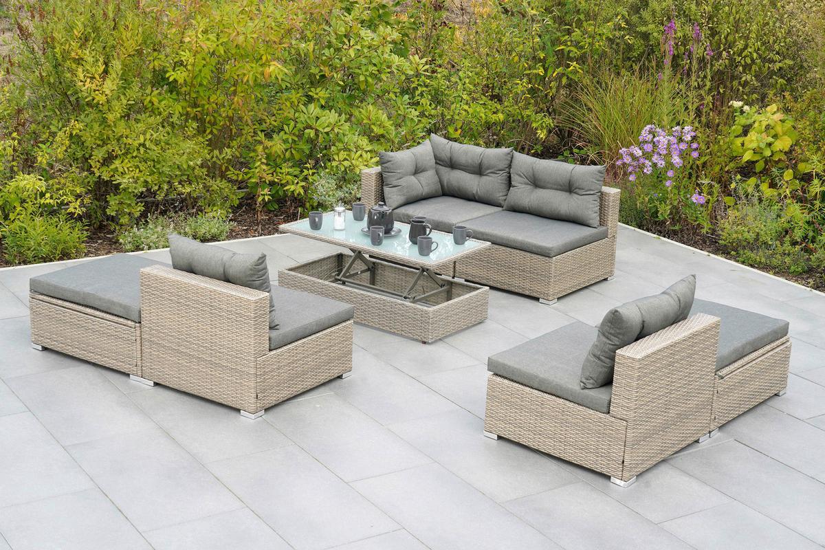 Lounge Garnitura Vilemanzano, Sestavljivo, Blazine - siva/naravne barve, Moderno, kovina/umetna masa - Gardenson