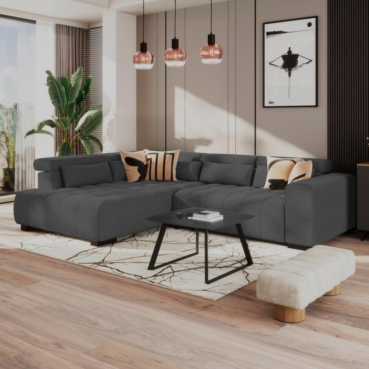 Kutna Garnitura Matera - boje grafita/crna, Trend, tekstil/drvo (226/311cm)