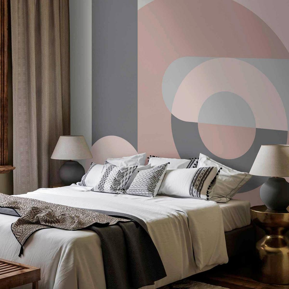 Fototapeta Geometric Wreath, 400x280cm - pink/siva, Trendi, tekstil (400/280cm) - artgeist