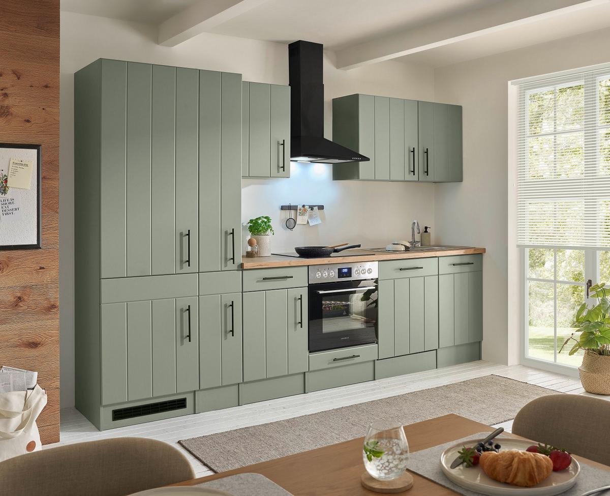 Küchenleerblock Anton o. Geräte Wildeiche/Schilfgrün - Schilfgrün/Wildeiche, Trend, Holzwerkstoff/Metall (310cm) - Respekta