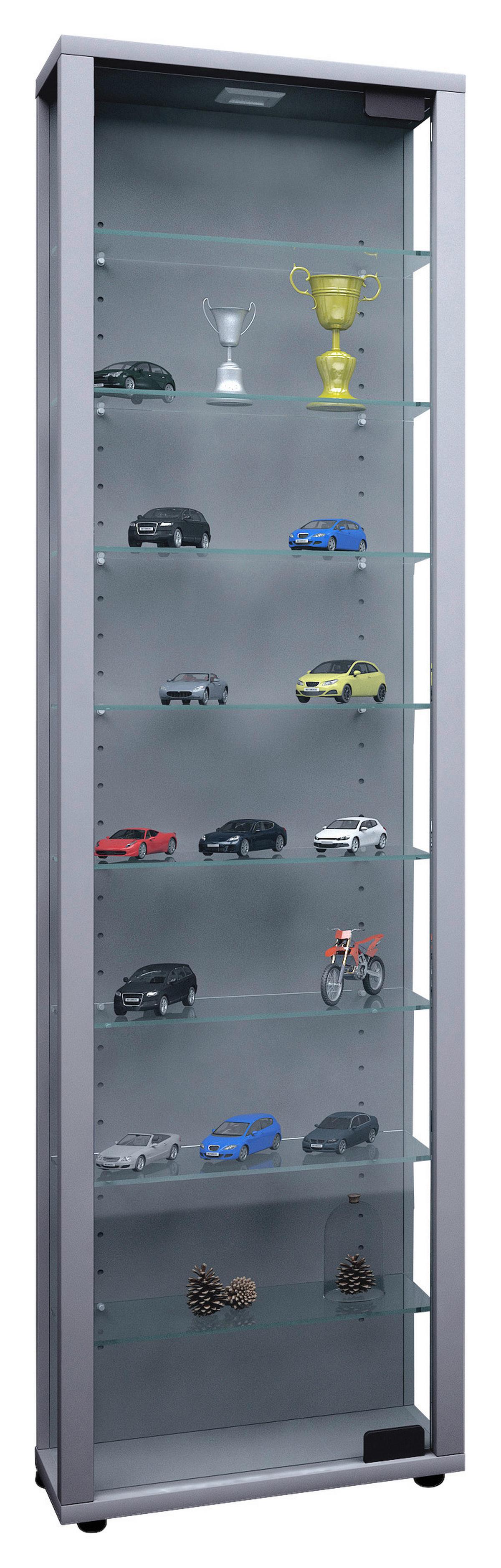 VITRINE EDANA MAXI - Transparent/Silberfarben, Design, Glas/Holzwerkstoff (33/113/18cm) - MID.YOU