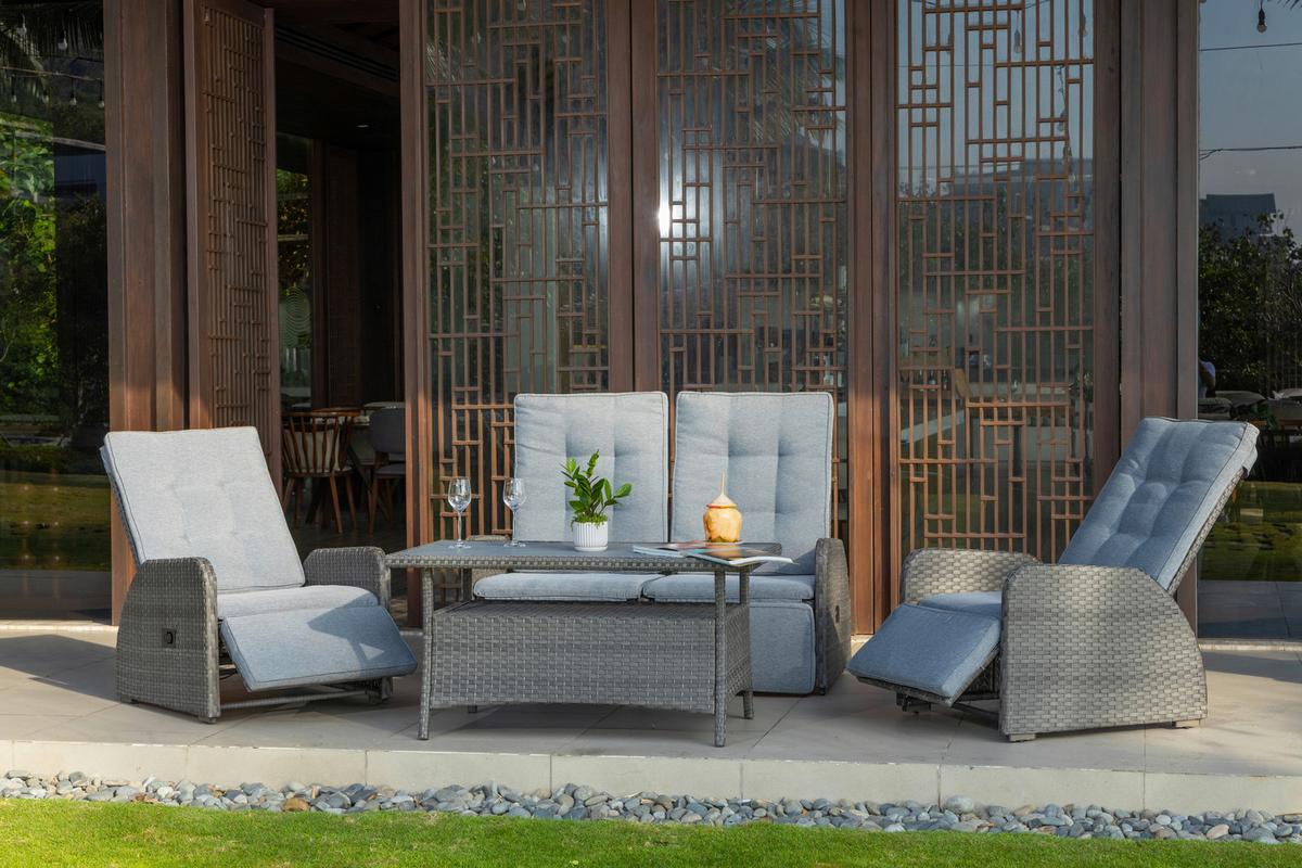 Lounge Garnitura Santander, Siva, 4-Delni Set - siva, Moderno, kovina/umetna masa - Beldano