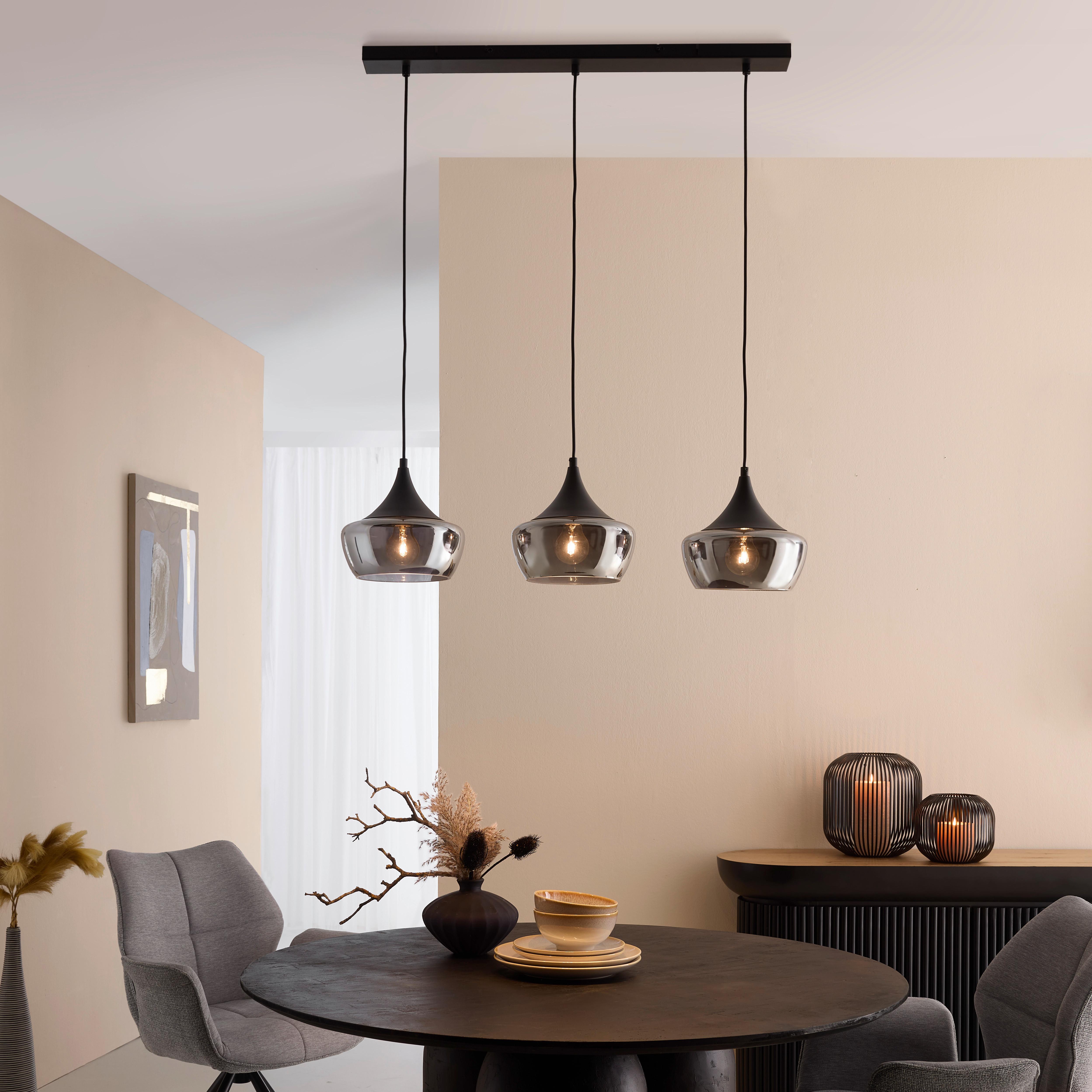 Hängeleuchte Nor Schwarz/Chrom max. 3x25 Watt - Chromfarben/Schwarz, MODERN, Glas/Kunststoff (82/22/120cm) - Mömax