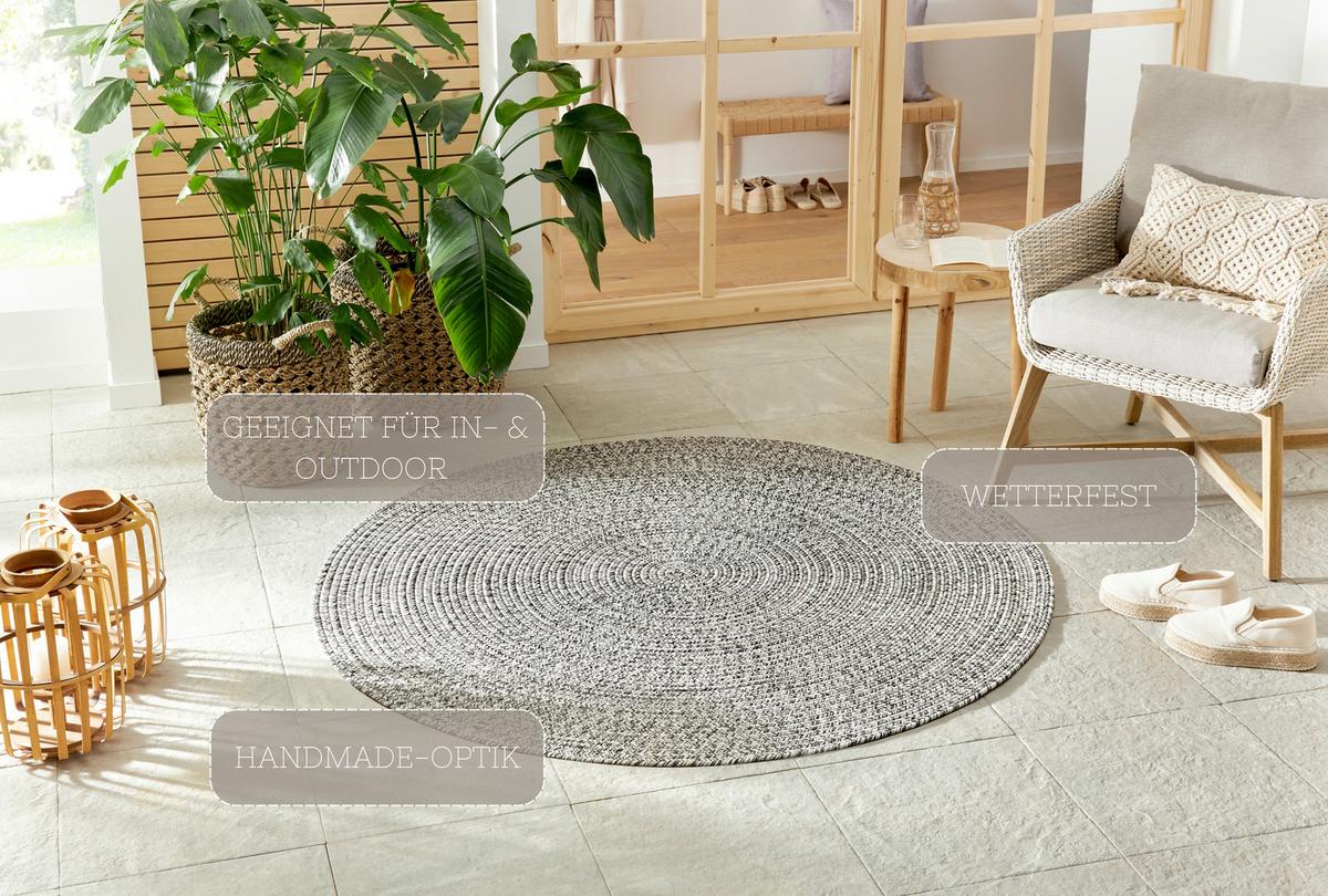 Outdoorteppich Trenzado Greige Ø ca. 200cm - Greige/Multicolor, Basics, Kunststoff (200cm)