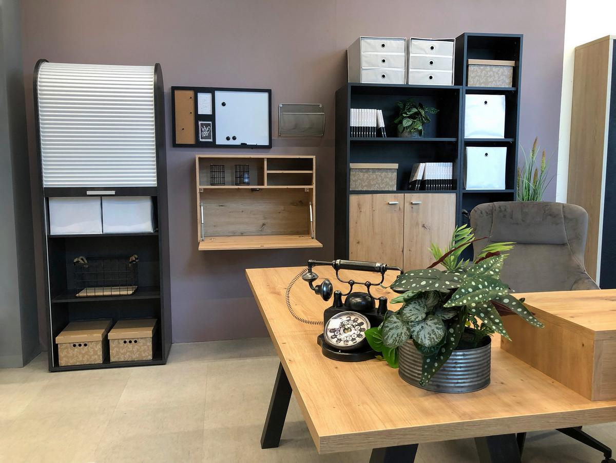 Masa de scris Mister office - culoare lemn stejar/negru, Modern, material pe bază de lemn (160/75/70cm) - Modern Living