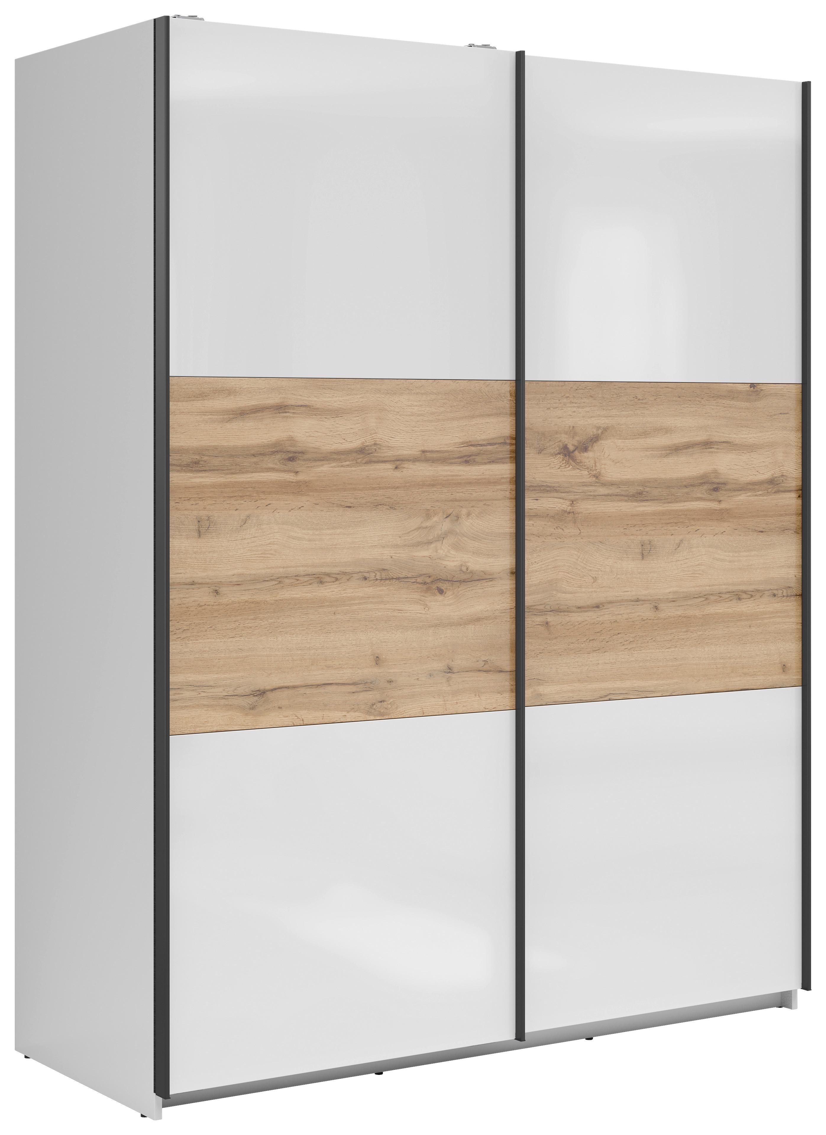 Ormar S Kliznim Vratima Tetrix - bijela visoki sjaj/antracit, Moderno, drvni materijal/metal (153,5/195,5/60cm) - Modern Living