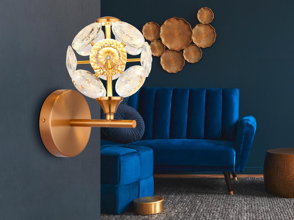 LED-WANDLEUCHTE 16047W VIRINA - Klar/Goldfarben, Konventionell, Glas/Metall (15/24cm) - Globo