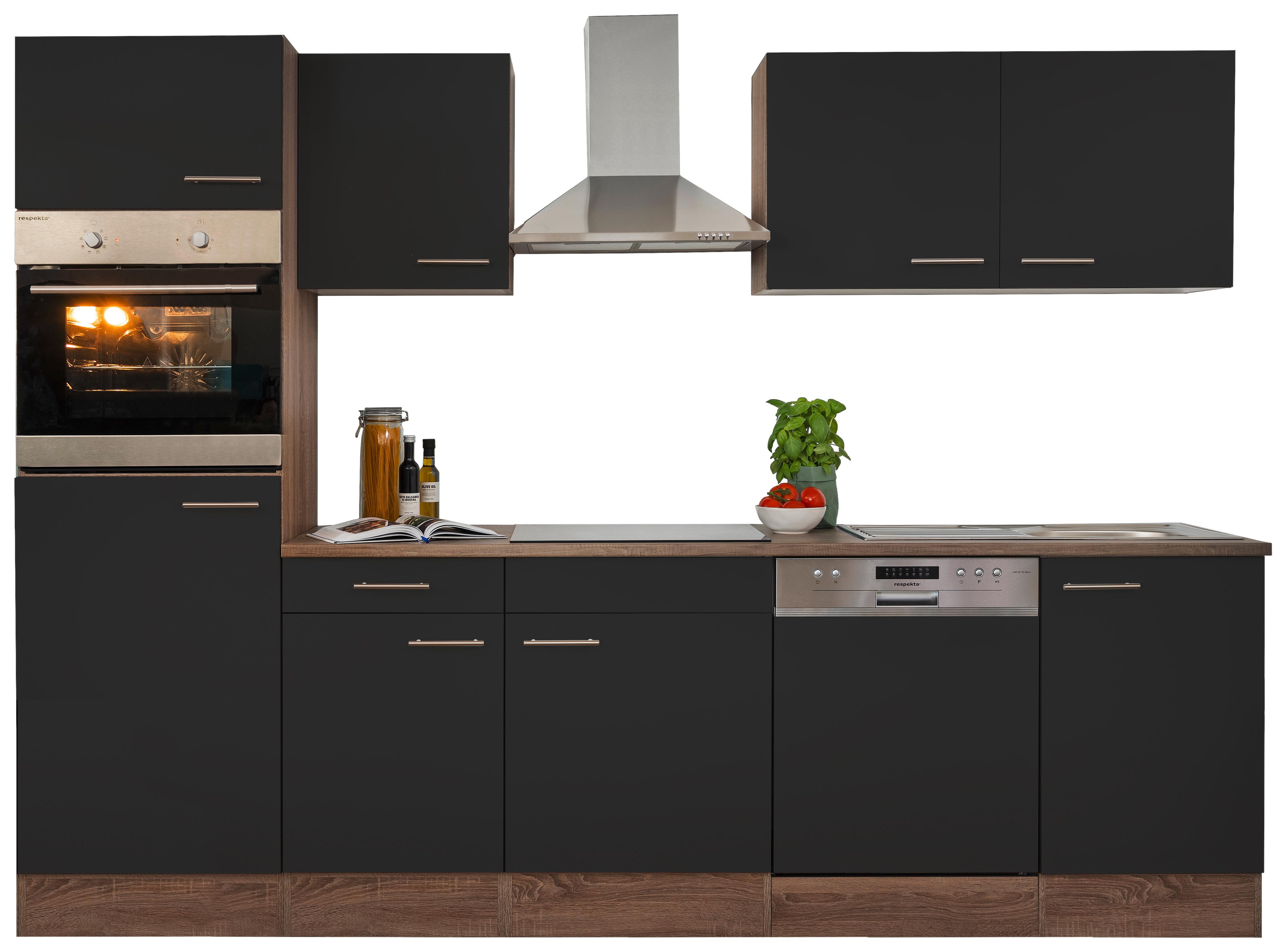 Küchenleerblock LBKB280EYS Schwarz/Eiche York ca. 280 cm - Edelstahlfarben/Eichefarben, Basics, Holzwerkstoff/Metall (280/205/60cm) - Respekta