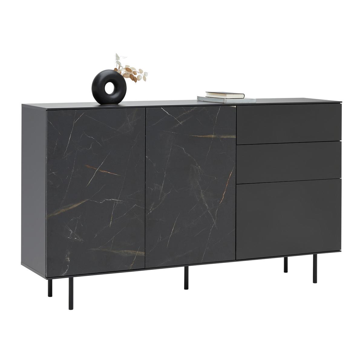 Sideboard Valea Grau - Schwarz, MODERN, Holzwerkstoff/Kunststoff (180/106/42cm) - Premium Living