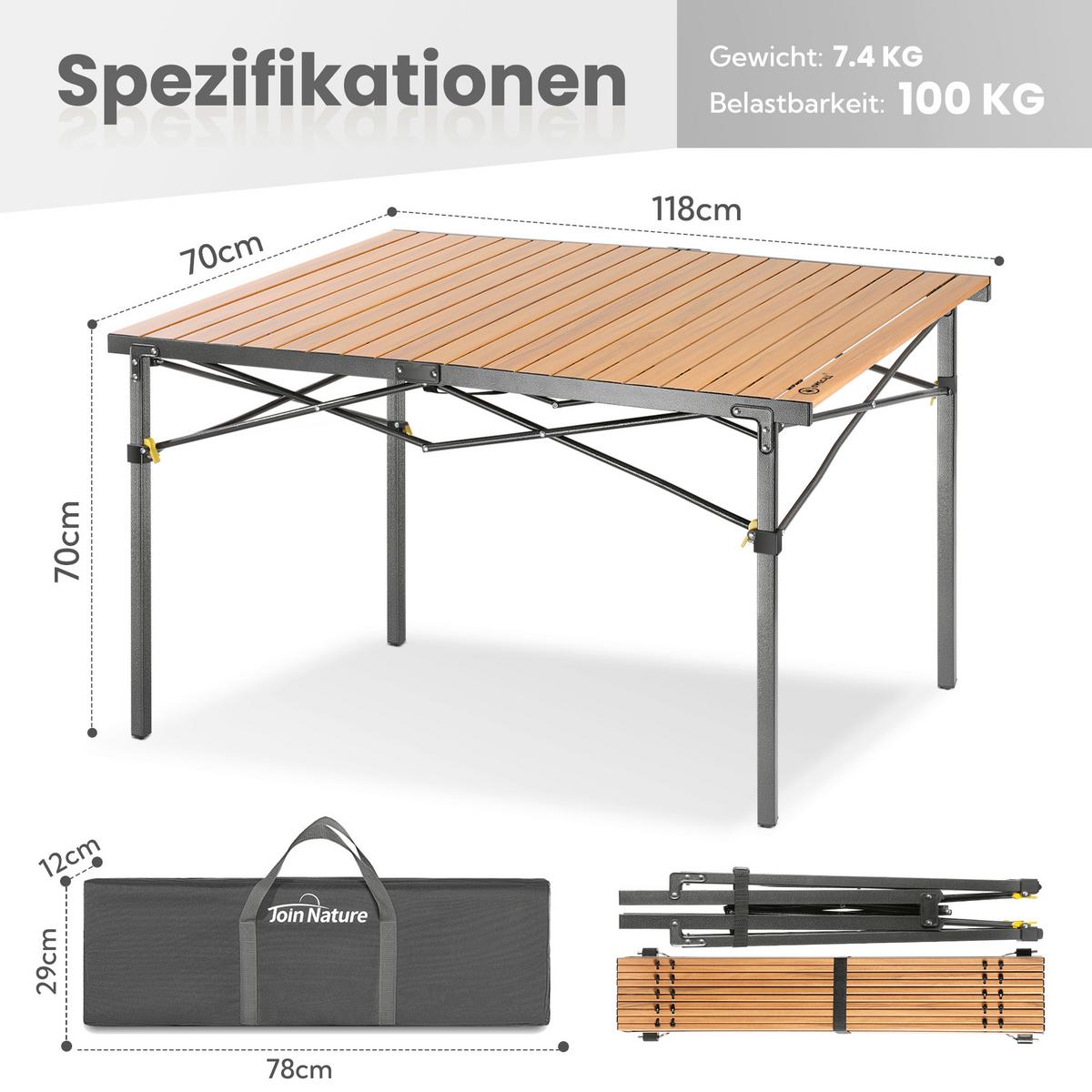 Campingtisch Anthrazit/Braun ca.118x70x70cm - Anthrazit/Birnbaumfarben, Basics, Metall (118/70/70cm) - Modante