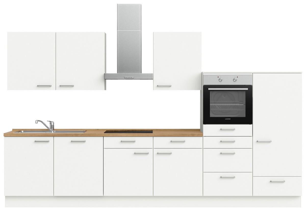 Küchenblock Touch Low m. Geräten Weiß - Edelstahlfarben/Eichefarben, MODERN, Holzwerkstoff/Metall (360cm) - Nobilia