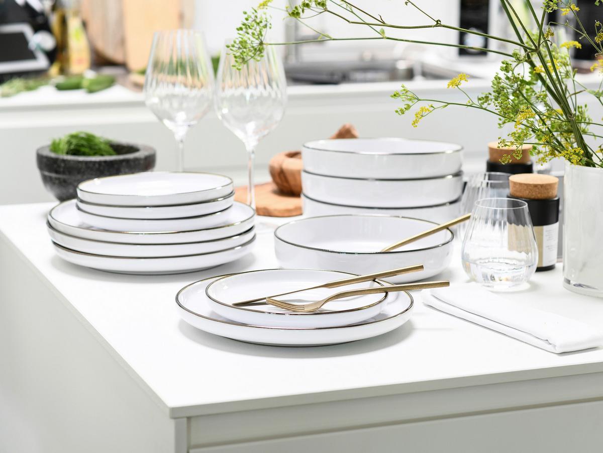 Serviciu de masă Nordic Festive 30/1 - alb/auriu, Basics, ceramică - Creatable