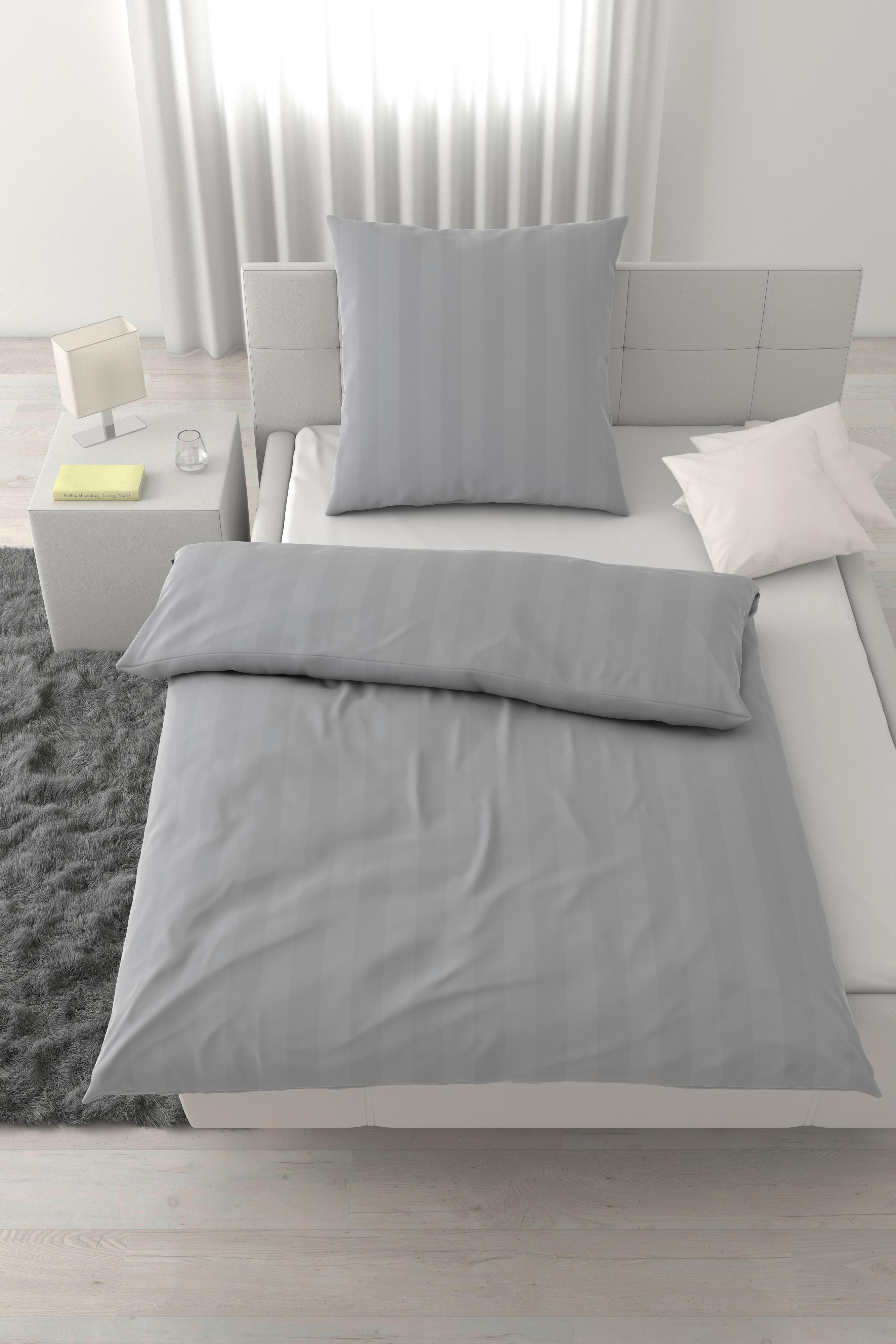 Bettwäsche Xenia Streif Silbergrau ca. 135x200cm - Silberfarben, MODERN, Textil (135/200cm) - Premium Living