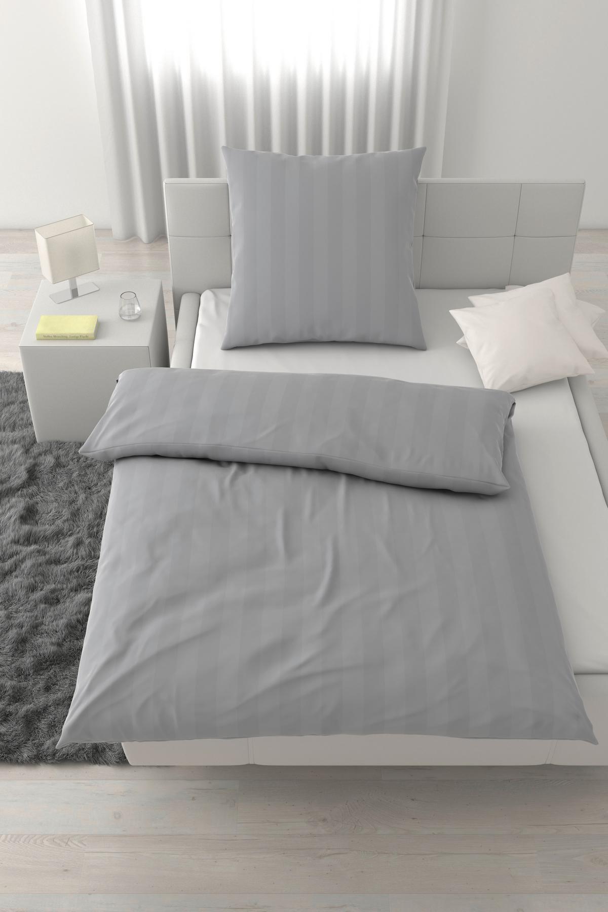 Bettwäsche Xenia Streif Silbergrau ca. 135x200cm - Silberfarben, MODERN, Textil (135/200cm) - Premium Living