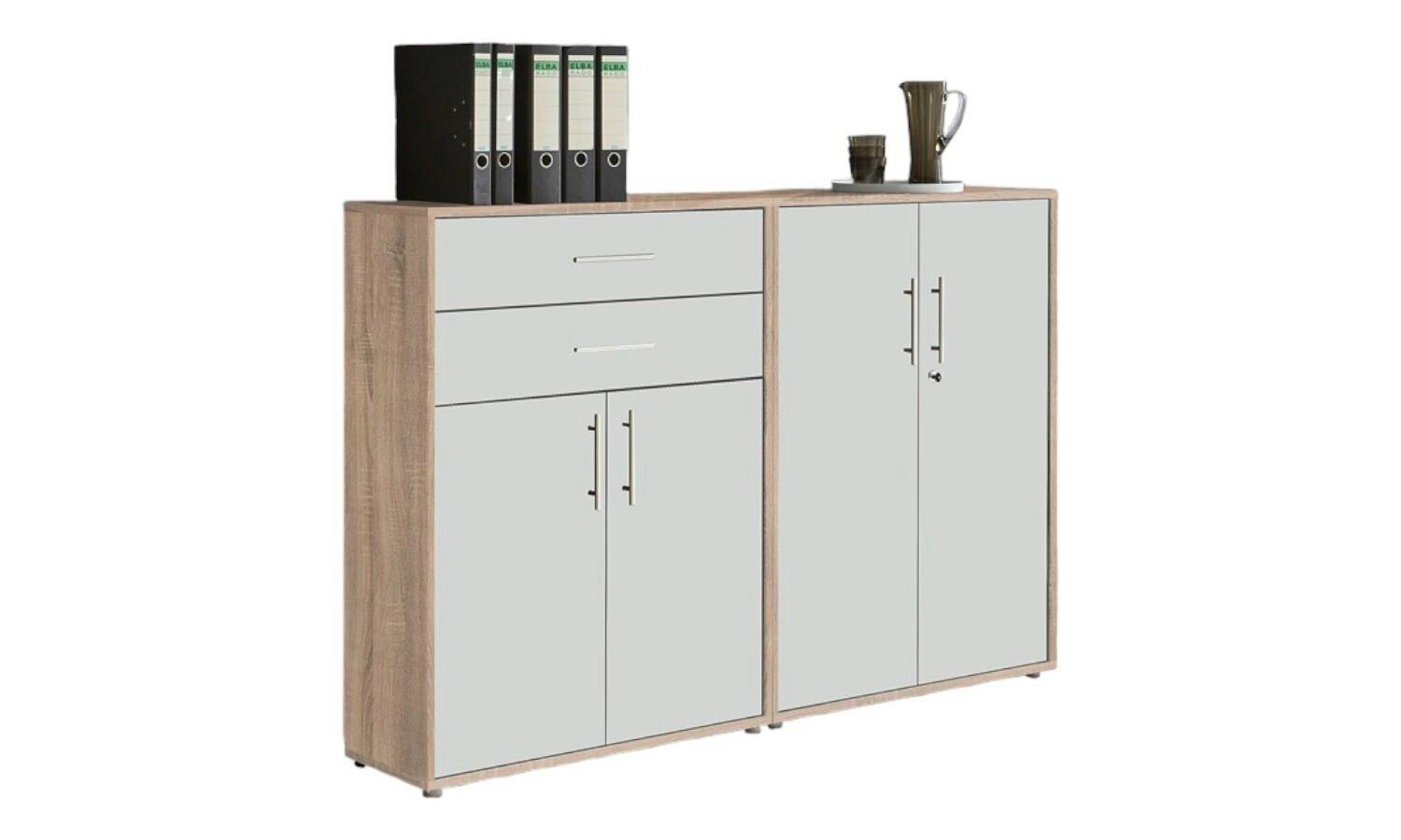 Aktenschrank Office Edition Sw Set 12 Weiß/Eichefarben - Eichefarben/Weiß, MODERN, Holzwerkstoff (168,8/113,6/33cm) - MID.YOU
