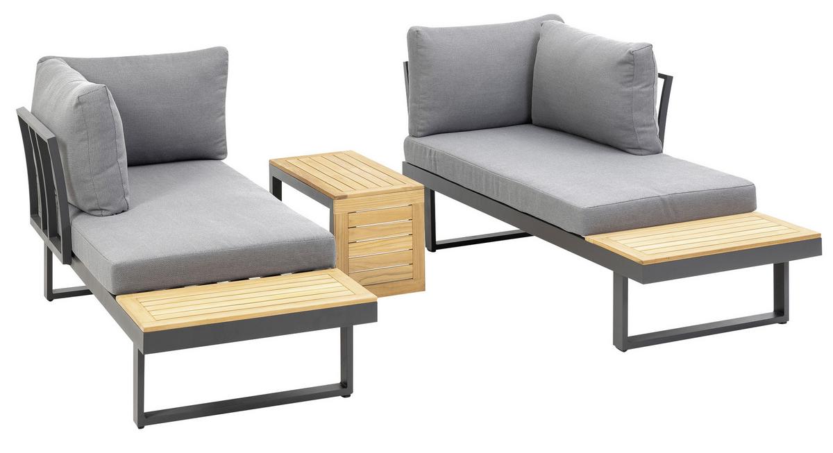 Loungegarnitur 3-tlg. Samara Holz/Metall/Textil mit Kissen - Anthrazit/Grau, Basics, Holz/Textil (253/70/175cm) - Gardenson