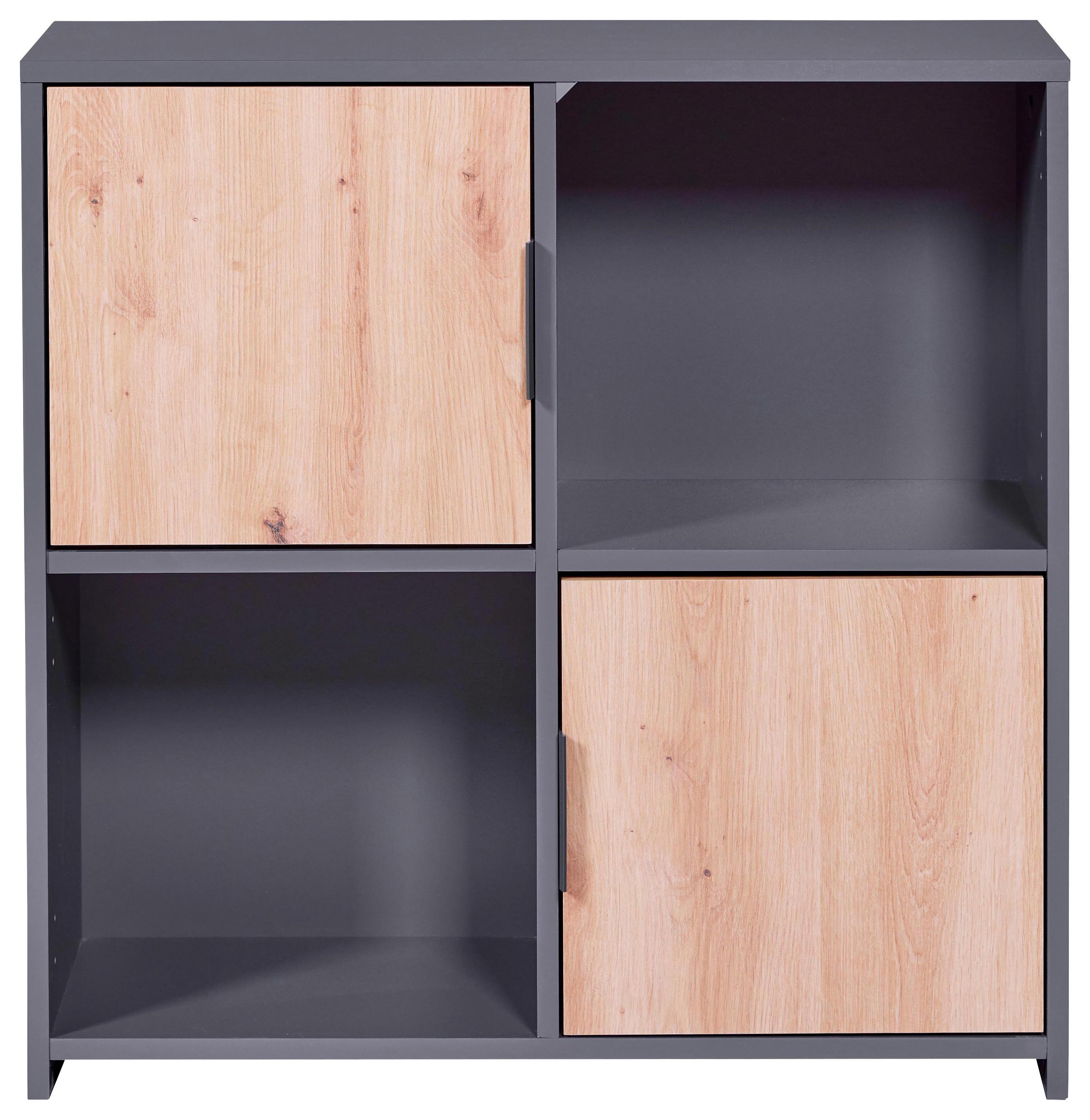 Regal Pepeto 2T ca. 77x77x30cm Anthrazit/Eiche - Anthrazit/Schwarz, Design, Holzwerkstoff/Metall (77/77/30cm) - Livetastic
