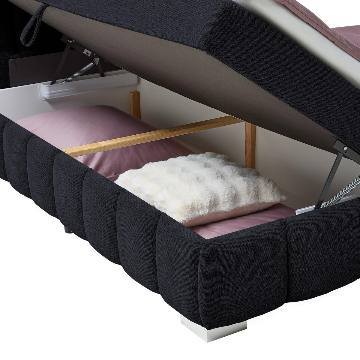 Boxbett Elaris Schwarz ca. 140x200cm - Chromfarben/Schwarz, KONVENTIONELL, Kunststoff/Textil (140/200cm) - Mömax