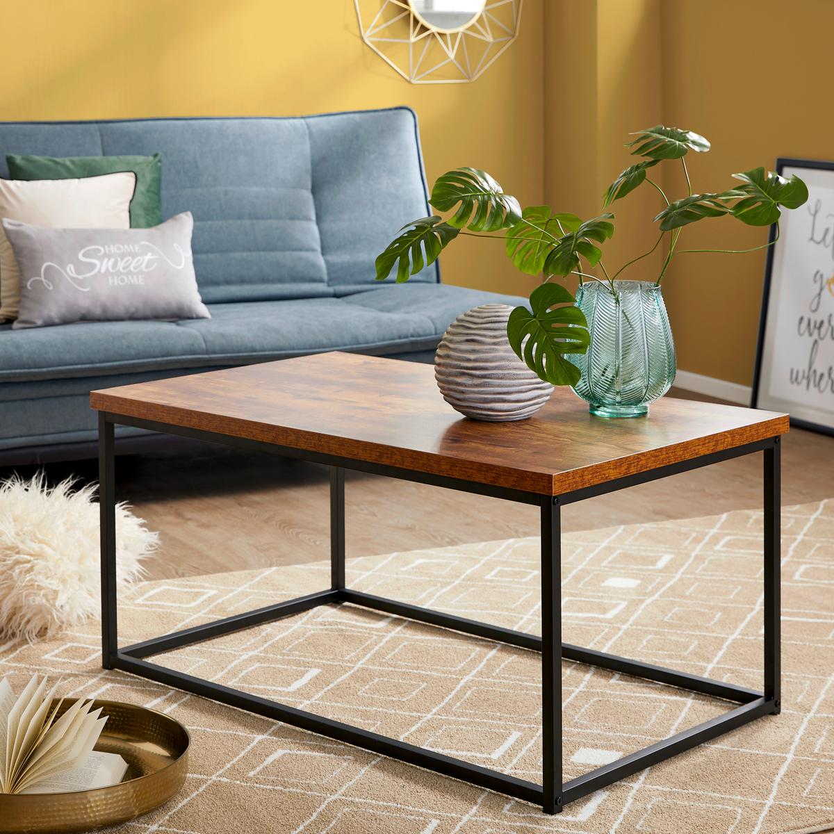 Klubska Miza Jungle, Naraven Videz, Črna - črna/naravne barve, Moderno, kovina/leseni material (100/48/60cm)