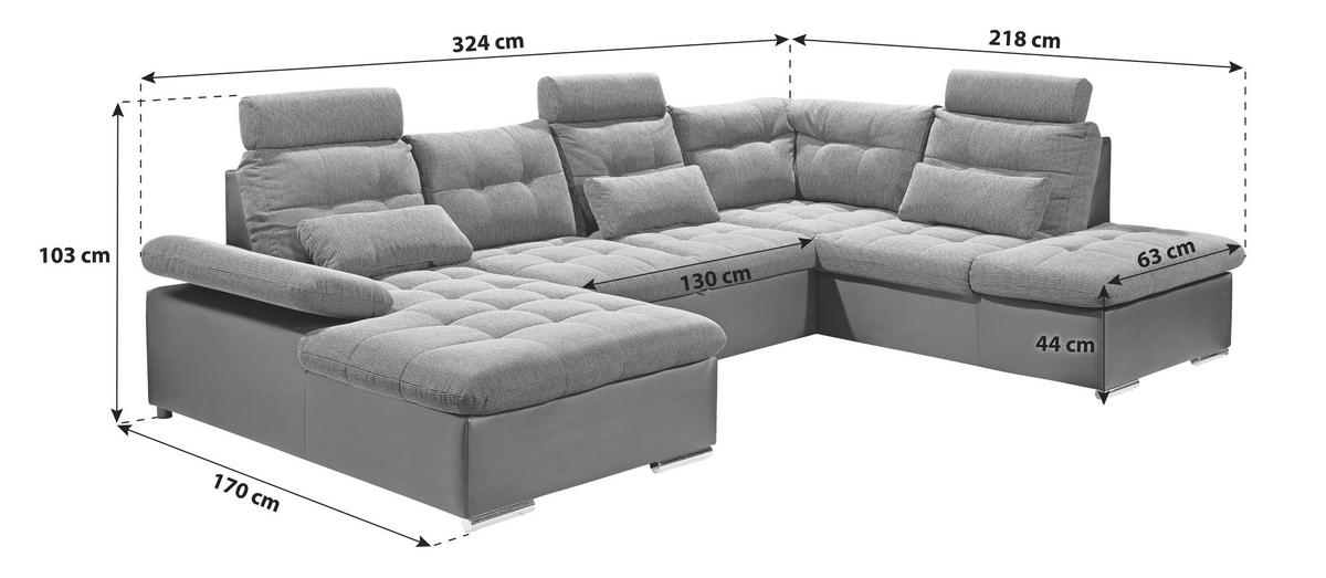 Wohnlandschaft Jakarta U inkl. Kissen Grau/Schwarz - Chromfarben/Schwarz, Design, Kunststoff/Textil (170/324/218cm) - MID.YOU