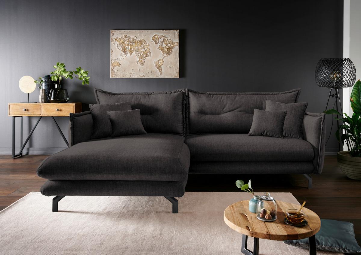 Wohnlandschaft Lava Anthrazit Velours - Türkis/Anthrazit, MODERN, Textil/Metall (180/255cm) - Livetastic