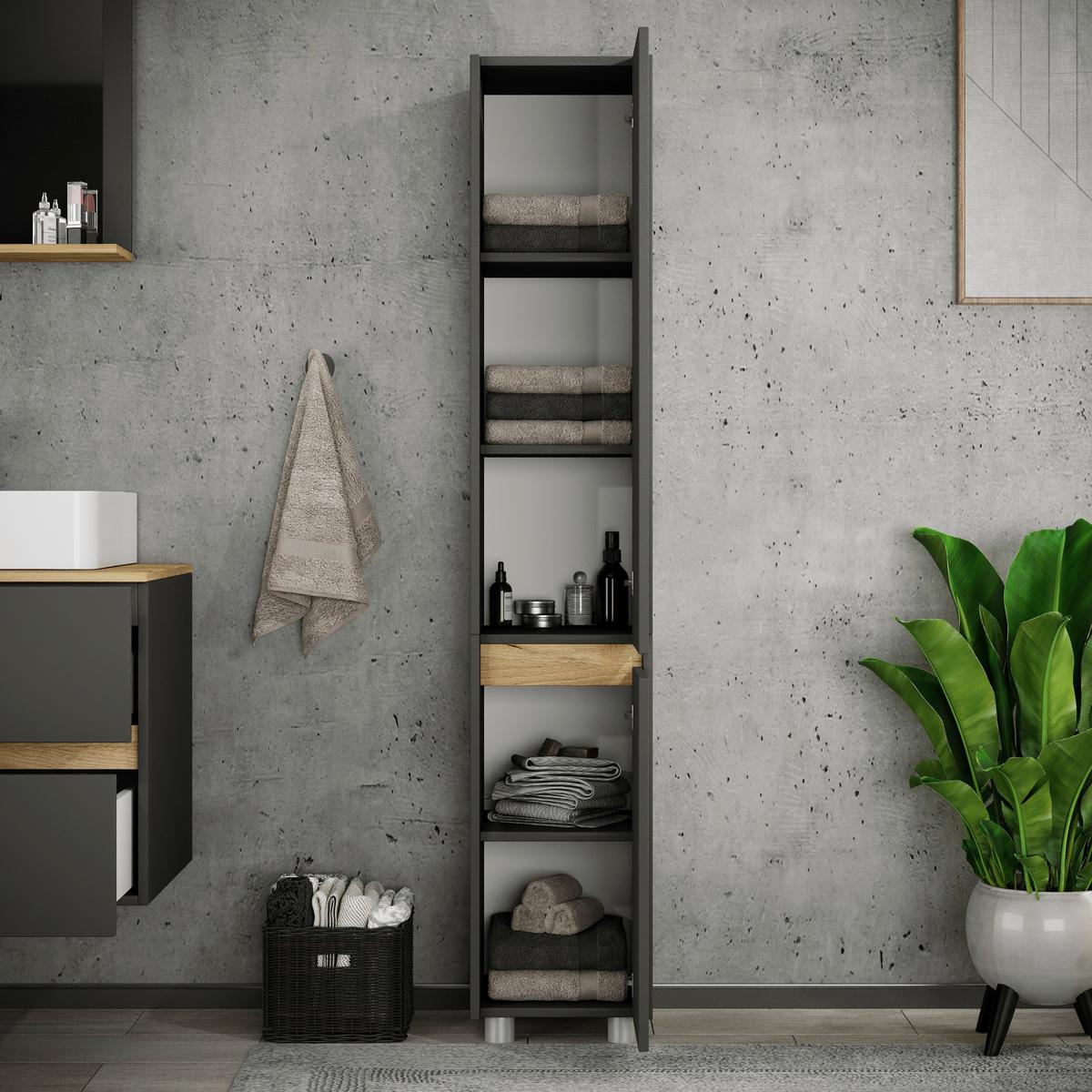 Hochschrank Cosila - Honigeiche/Weiss, Trend, Holzwerkstoff/Kunststoff (30/165/33cm) - MID.YOU