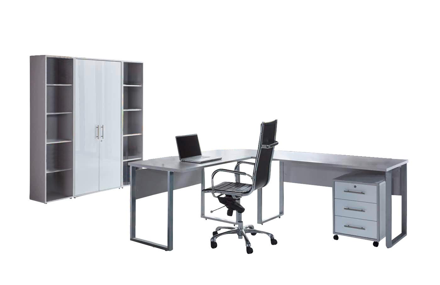 Büro Office Edition Set 3 Grau/Weiß - Weiß Hochglanz/Grau, MODERN, Holzwerkstoff - MID.YOU
